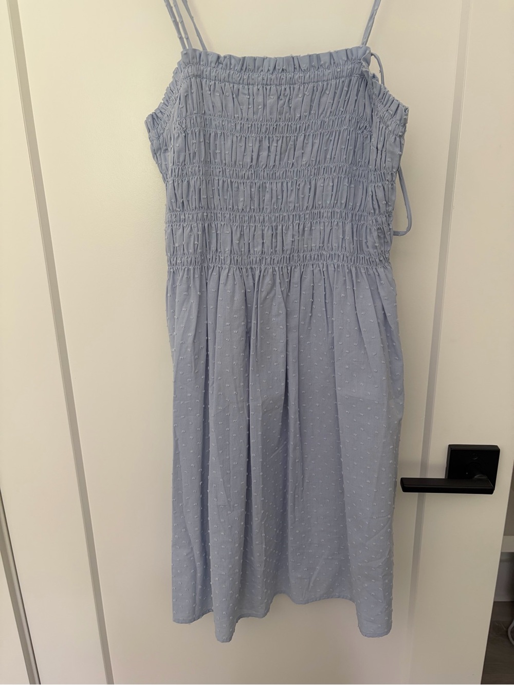 H&M Light Blue Smocked Strapless Midi Dress